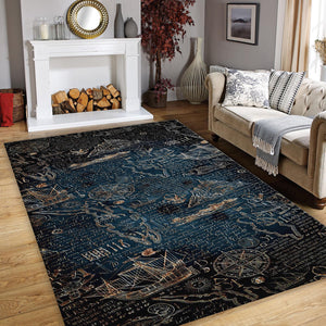 Map Rug, Compass Rug, Abstract Area Rug, Modern Non Slip