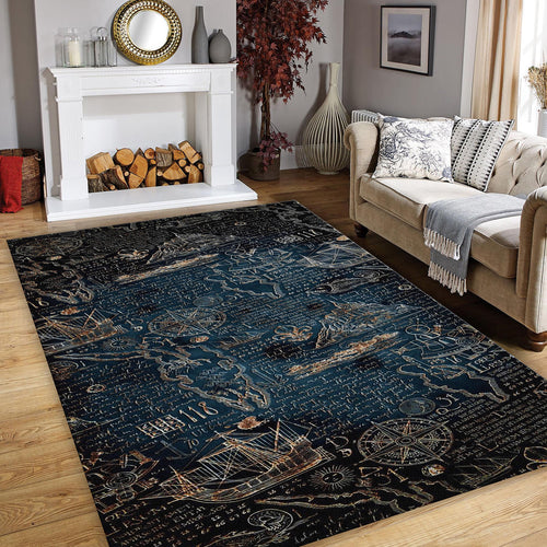 Map Rug, Compass Rug, Abstract Area Rug, Modern Non Slip