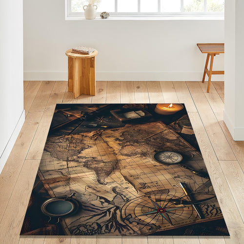 Map Rug, Compass Rug, Abstract Area Rug, Modern Non Slip