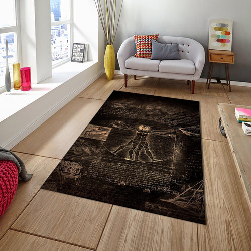 Vitruvian Man Rug, Abstract Area Rug, Non Slip Rug, Drawing Rug