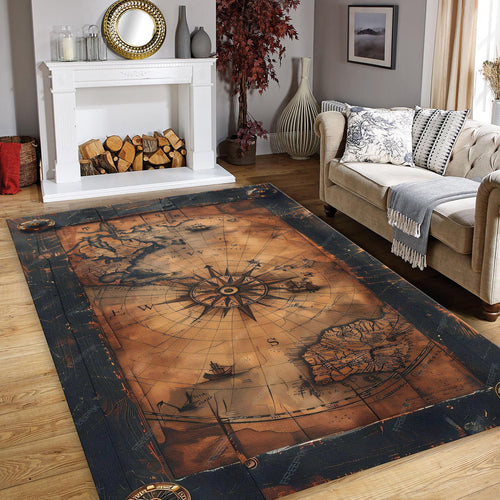 Map Rug, Compass Rug, Abstract Area Rug, Modern Non Slip