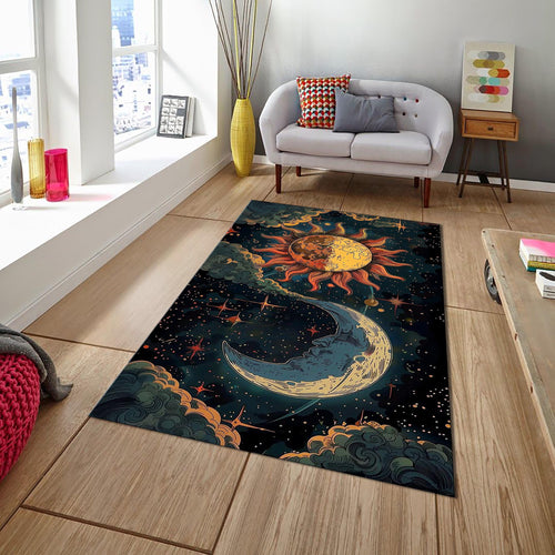 Sun Rug, Moon Rug, Space Rug, Area Rug, Modern Non Slip Rug