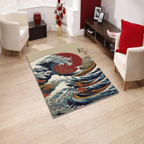 Japanese Great Wave Rug, Japanese Hokusai Rug