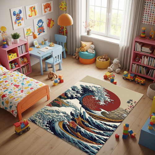 Japanese Great Wave Rug, Japanese Hokusai Rug