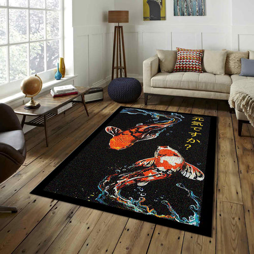 Koi Fish Rug Ying Yang Rug Japanese Hokusai Rug Modern Abstract