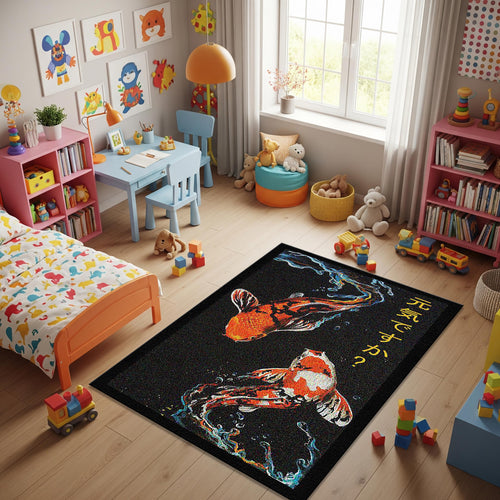 Koi Fish Rug Ying Yang Rug Japanese Hokusai Rug Modern Abstract