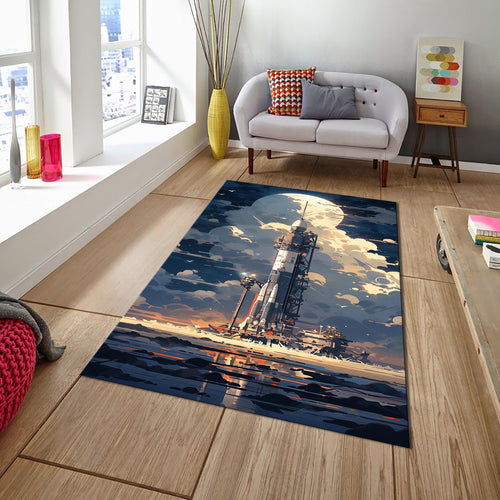Spaceship Rug, Rocket Rug, Nasa, Modern Rug, Area Rug, 6x8
