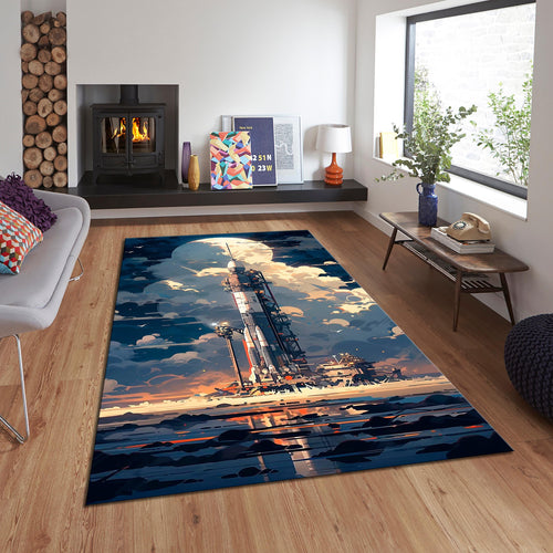Spaceship Rug, Rocket Rug, Nasa, Modern Rug, Area Rug, 6x8