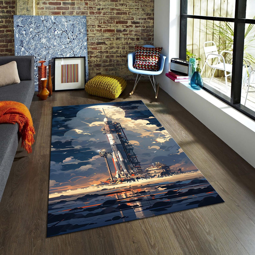 Spaceship Rug, Rocket Rug, Nasa, Modern Rug, Area Rug, 6x8