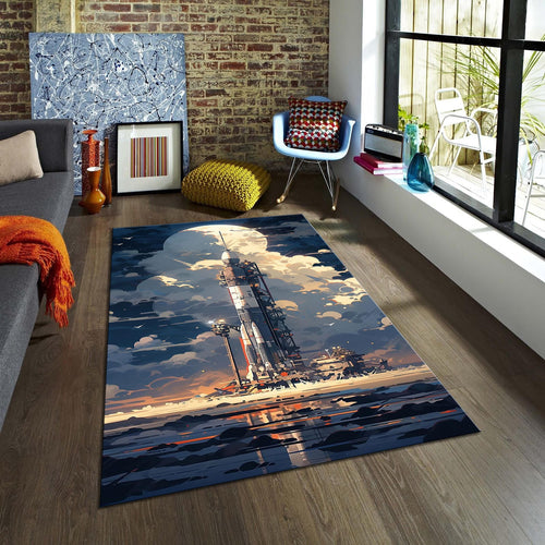 Spaceship Rug, Rocket Rug, Nasa, Modern Rug, Area Rug, 6x8