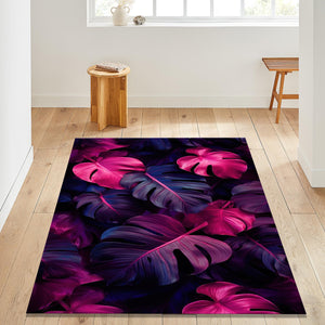 Floral Rug Leaf Rug Abstract rug Non-Slip Washable Art Rug Purple