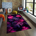 Floral Rug Leaf Rug Abstract rug Non-Slip Washable Art Rug Purple