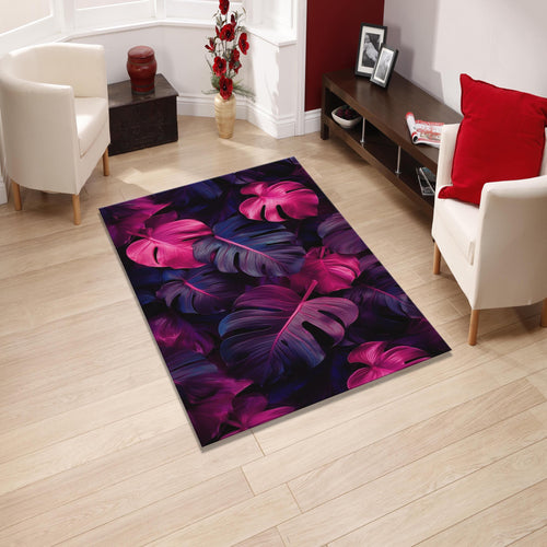 Floral Rug Leaf Rug Abstract rug Non-Slip Washable Art Rug Purple