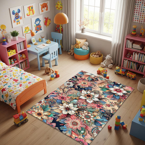 Floral Rug Flower Rug Abstract rug Non-Slip Washable Art Rug