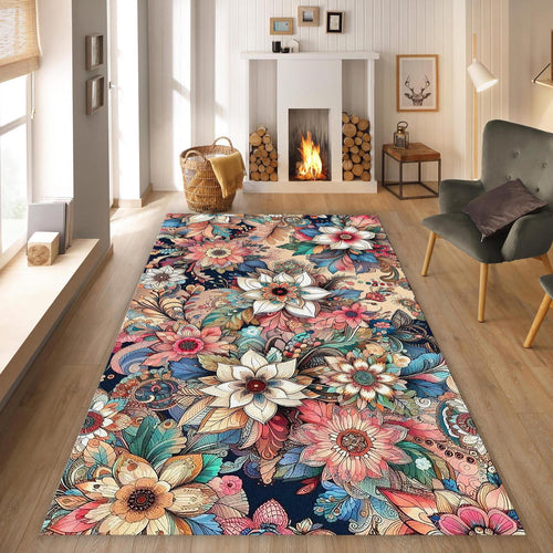 Floral Rug Flower Rug Abstract rug Non-Slip Washable Art Rug
