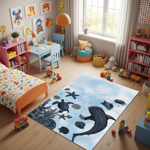 Seashell Rug Sea Turtle Rug Kids Play Rug Nursery Decor Kids Rug