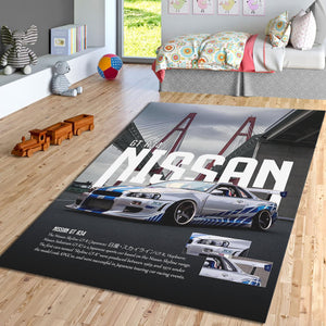 Nissan GTR R34 Rug, Sports Car Decor, Racing Style Area Rug