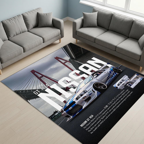 Nissan GTR R34 Rug, Sports Car Decor, Racing Style Area Rug