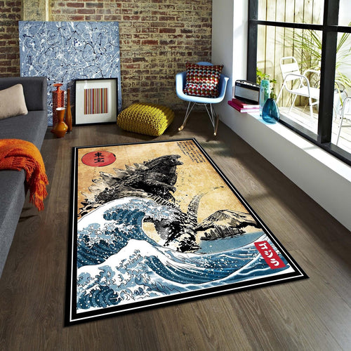 Godzilla Rug, Japanese Hokusai Rug