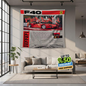 Ferrari F1 Rug, Ferrari F40 Tapestry: Car Lover Wall Art