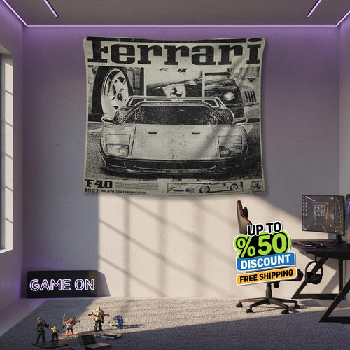 Ferrari F1 Rug, Ferrari F40 Tapestry: Car Lover Wall Decor