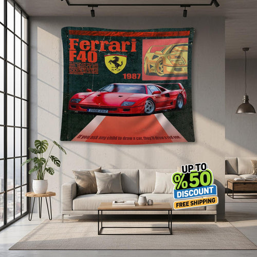 Ferrari F1 Rug Ferrari F40 Tapestry: Car Lover Wall Art Throw