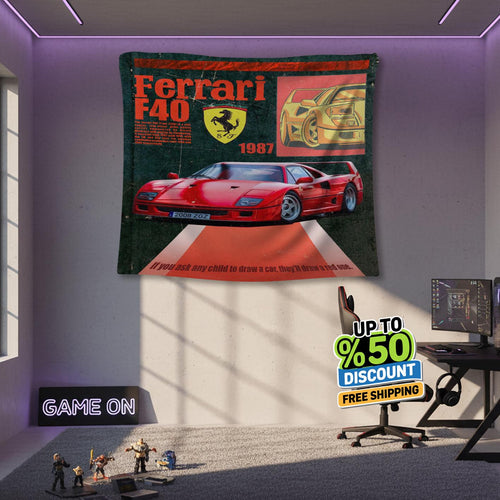 Ferrari F1 Rug Ferrari F40 Tapestry: Car Lover Wall Art Throw