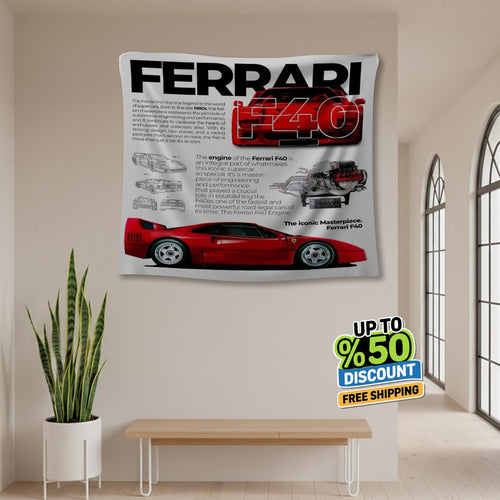 Ferrari F1 Rug Ferrari F40 Tapestry: Car Lover Wall Decor Blanket