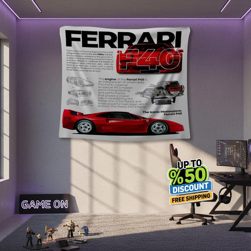 Ferrari F1 Rug Ferrari F40 Tapestry: Car Lover Wall Decor Blanket