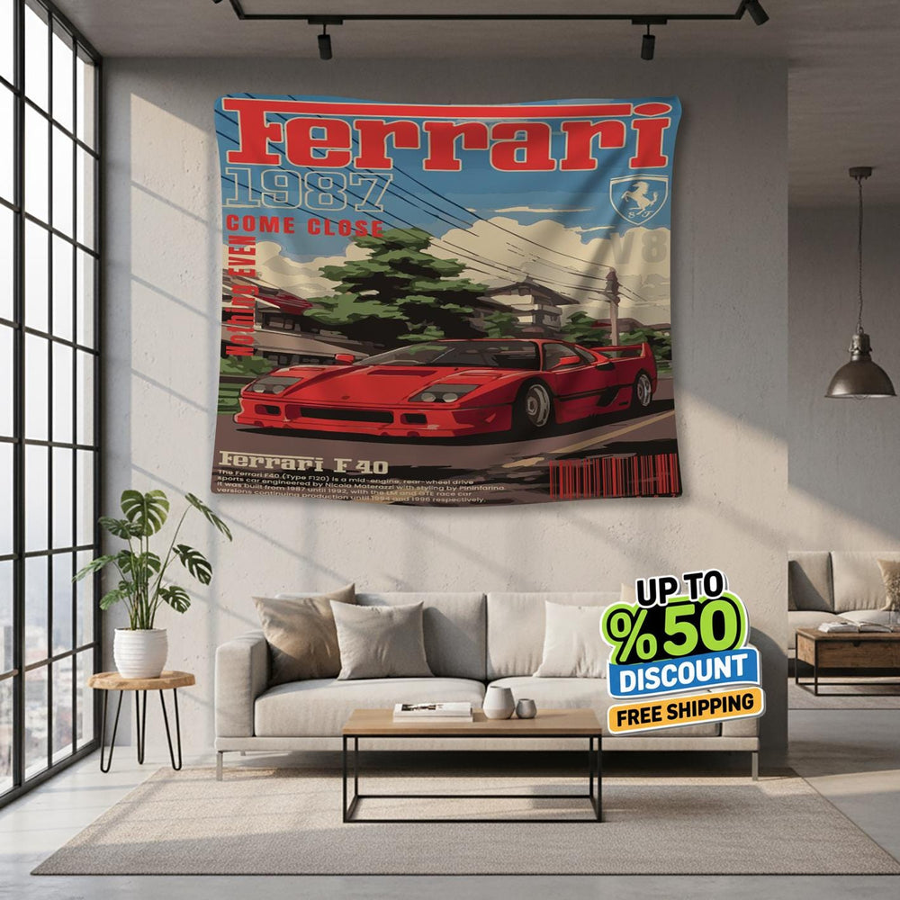 Ferrari F1 Rug Ferrari F40 Tapestry: Car Magazine Cover Wall