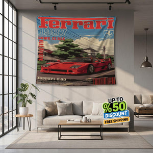 Ferrari F1 Rug Ferrari F40 Tapestry: Car Magazine Cover Wall