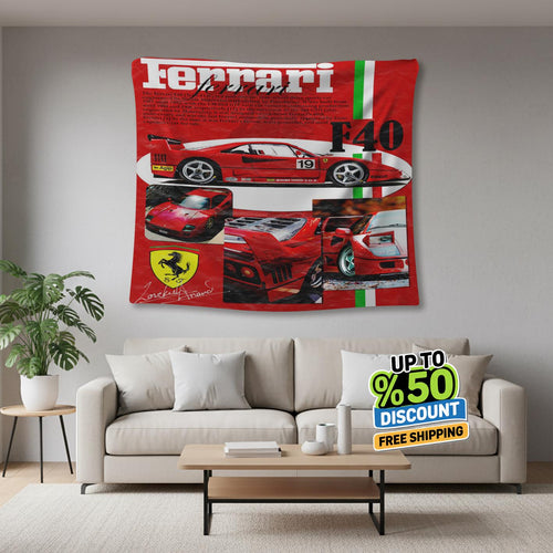 Ferrari F1 Rug, Ferrari F40 Tapestry: Car Lover Wall Hanging