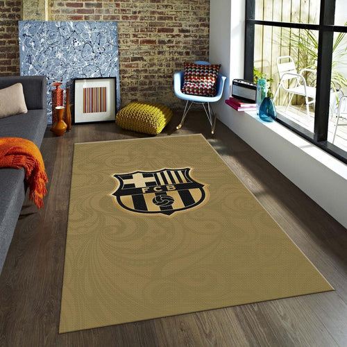 Barcelona Football Rug: Gold Theme Soccer Carpet, Gift for Fans