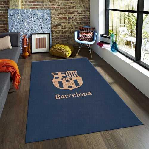 Barcelona Football Team Rug: Blue Soccer Ball Theme