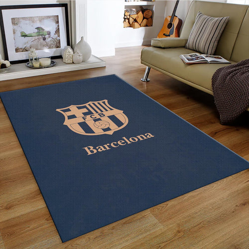 Barcelona Football Team Rug: Blue Soccer Ball Theme