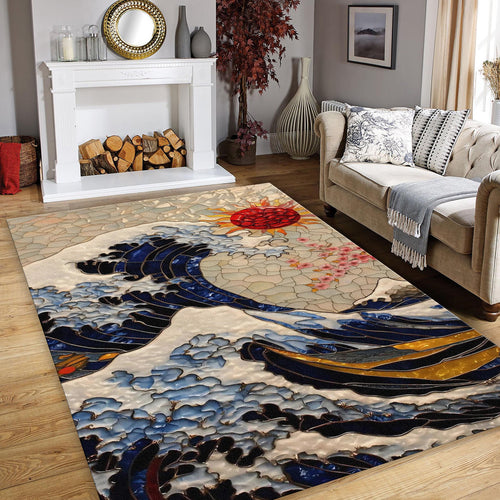 Japanese hokusai Rug, Nostalgic Rug, Gamer Rug, Japan Art, Retro