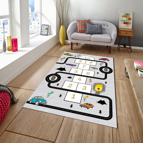 Hopscotch Kids Play Rug, Nursery Decor, Road Playground