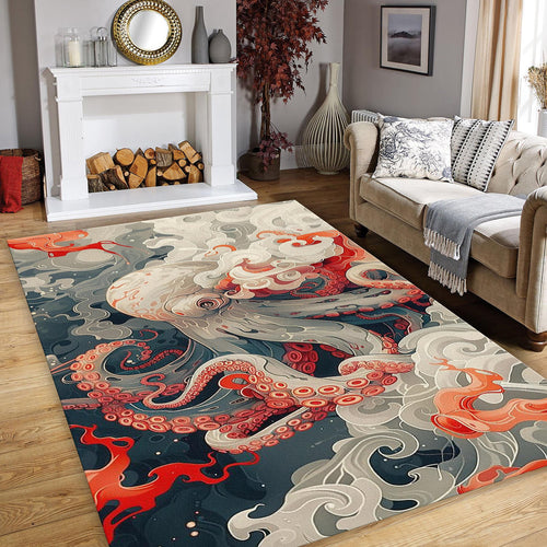 Octopus Rug, Colorful Living Room Rug, Octopus Art Floor Rug