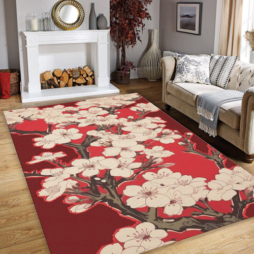 Cherry Blossom Rug, Vintage Look Pink Rug, Cozy Decor, Pink