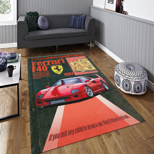Ferrari F1 Rug, Ferrari F40 Car Rug: Custom Team Ferrari Carpet