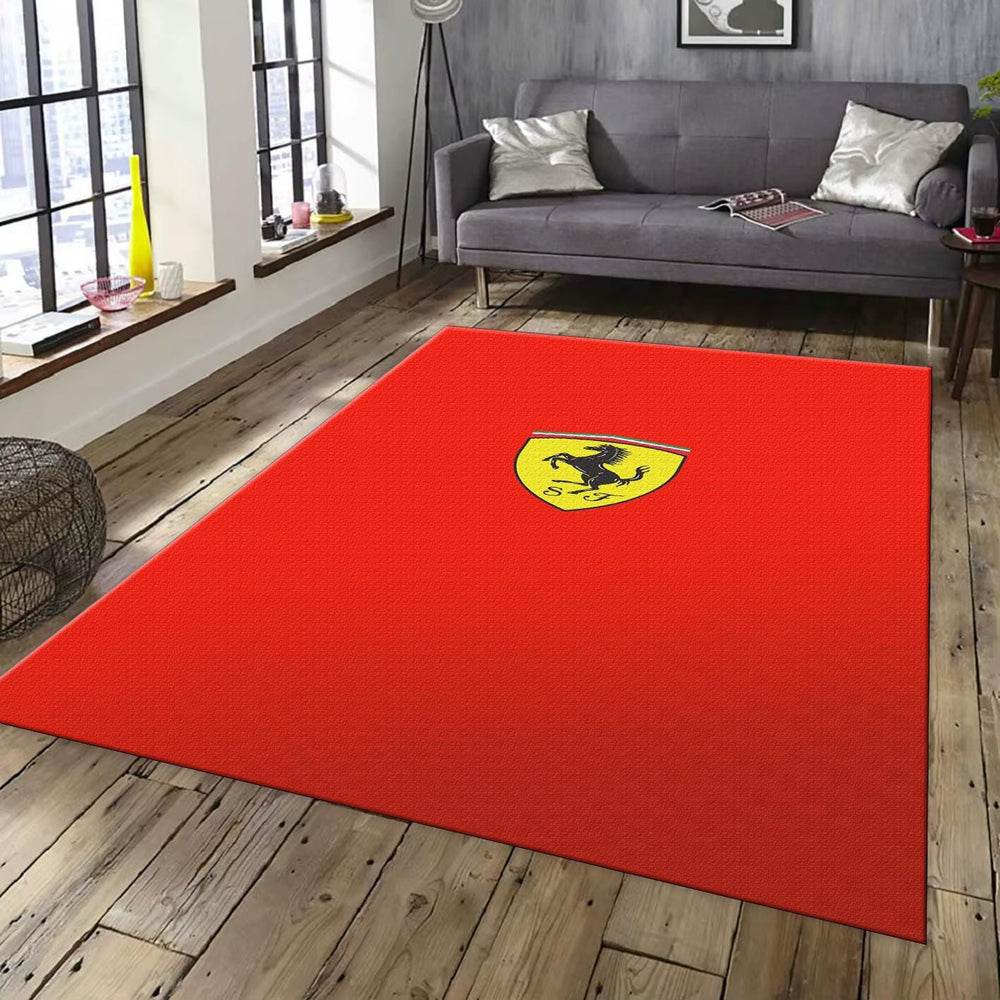 Ferrari F1 Rug, Ferrari Horse Logo Rug: Red Automotive Decor