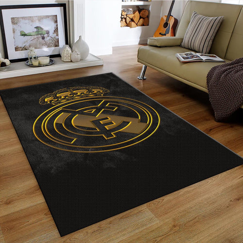 Real Madrid Rug, Real Madrid Rug: Black & Gold Football Team Logo