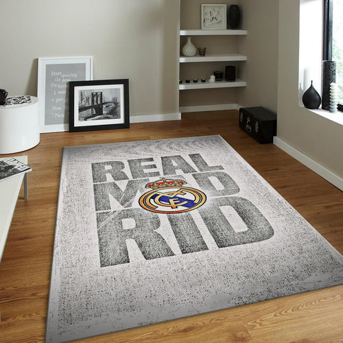 Real Madrid Rug Sketch Football Carpet for Garage & Kids Room