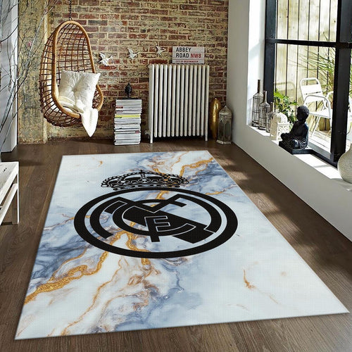 Real Madrid Rug Marble Pattern Football Carpet for Garage & Kids
