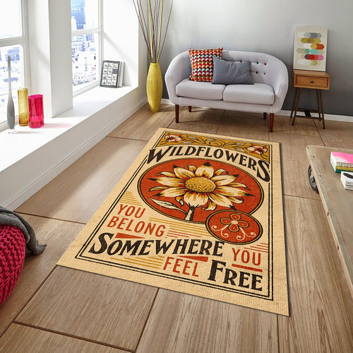 Wildflower Rug, Sunflower Rug, Area Rug, Non Slip Rug, Artistic
