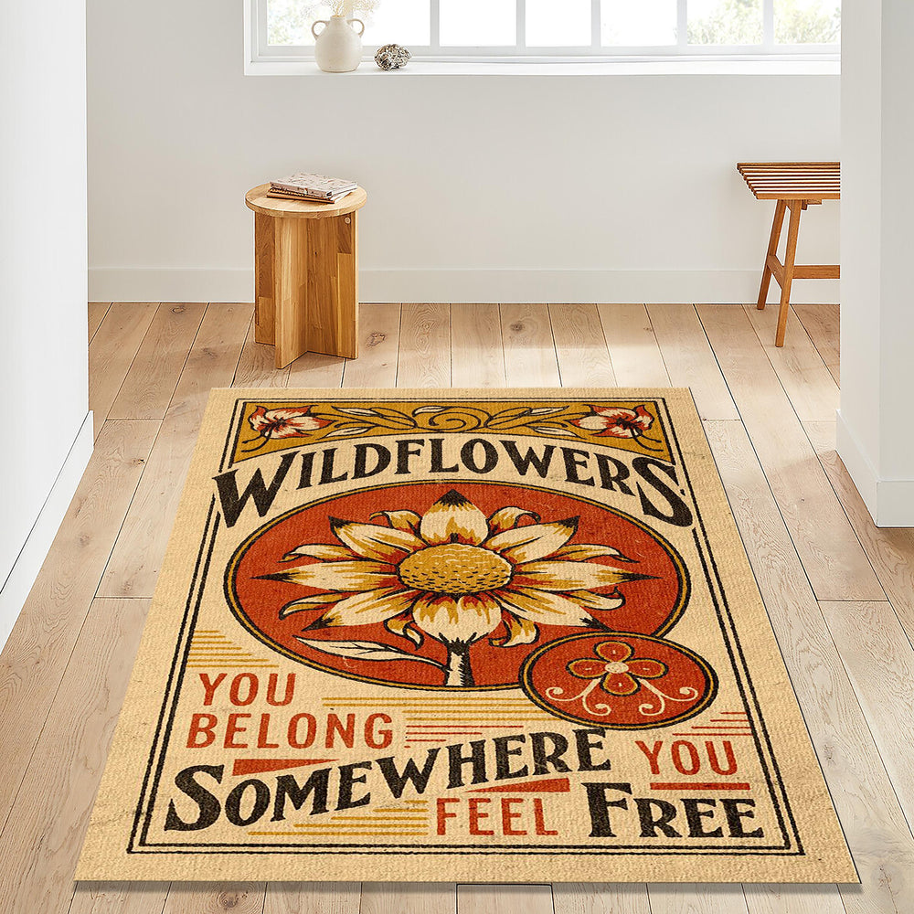Wildflower Rug, Sunflower Rug, Area Rug, Non Slip Rug, Artistic
