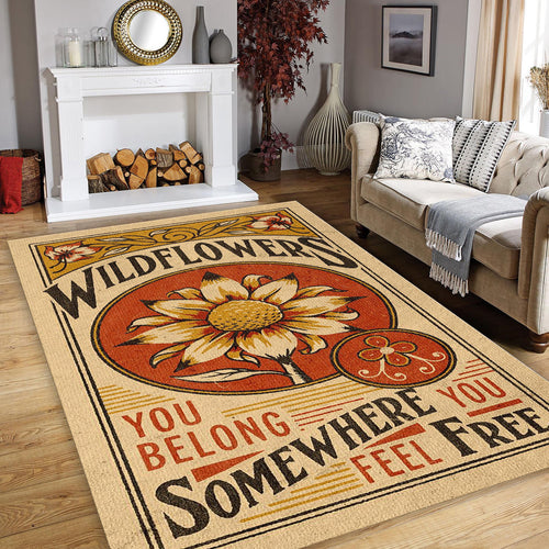 Wildflower Rug, Sunflower Rug, Area Rug, Non Slip Rug, Artistic