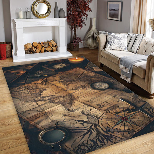 Map Rug, Compass Rug, Abstract Area Rug, Modern Non Slip