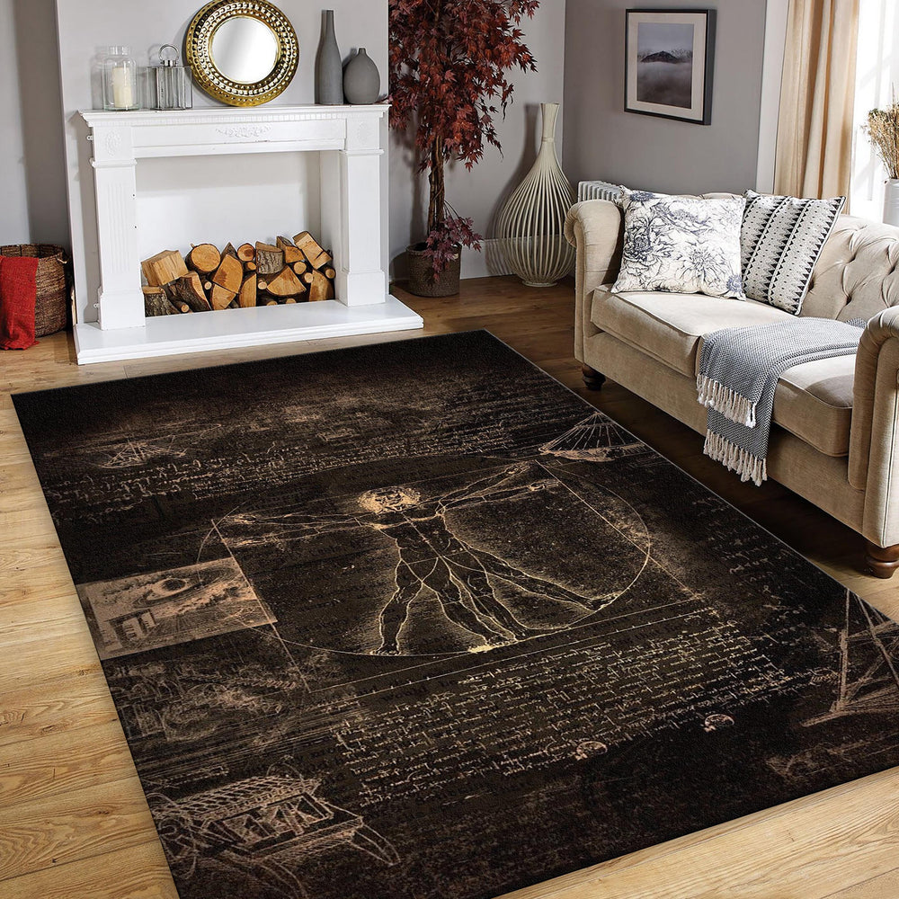 Vitruvian Man Rug, Abstract Area Rug, Non Slip Rug, Drawing Rug