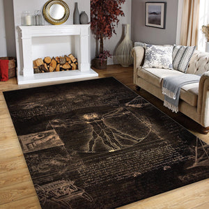 Vitruvian Man Rug, Abstract Area Rug, Non Slip Rug, Drawing Rug